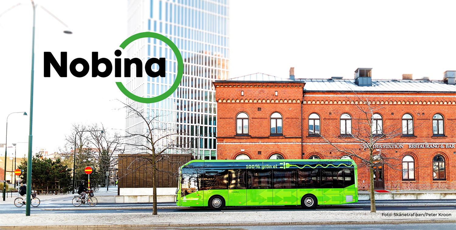 Electric bus in Malmö with Nobina logo
