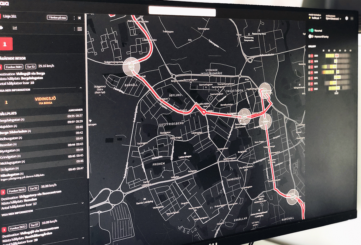 A screen displaying map visualizations in Gaia Public Transport.